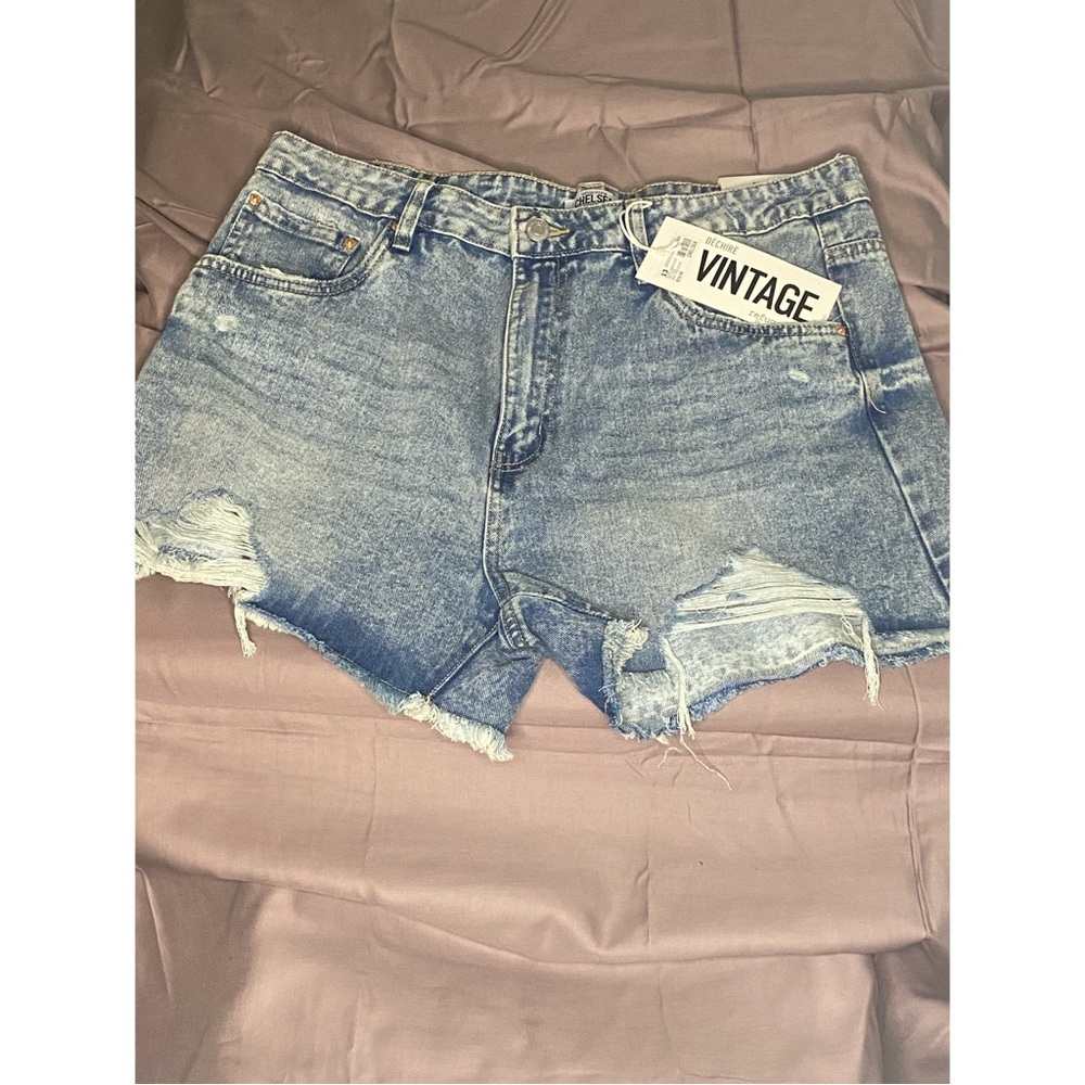 Chelsea Vintage Blue Distressed Jean Shorts with Frayed Hems